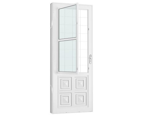 PORTA SALA ALMOFADADA C/ POSTIGO C/ GRADE QUADRICULADA C/ VIDRO