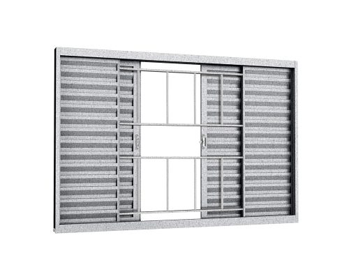 VENEZIANA DE CORRER 4 FOLHAS C/ GRADE MODULAR QUADRICULADA S/ VIDRO