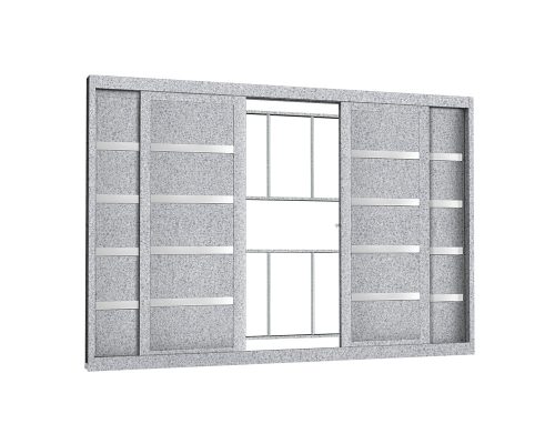 VENEZIANA DE CORRERPARMA 4 FOLHAS C/ GRADE MODULAR QUADRICULADA S/ VIDRO C/ FRISO