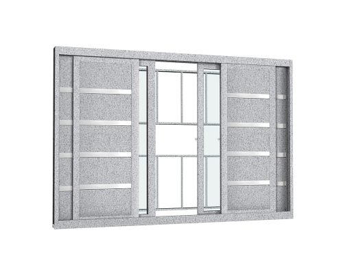 VENEZIANA DE CORRERPARMA 6 FOLHAS C/ GRADE MODULAR QUADRICULADA C/ VIDRO C/ FRISO